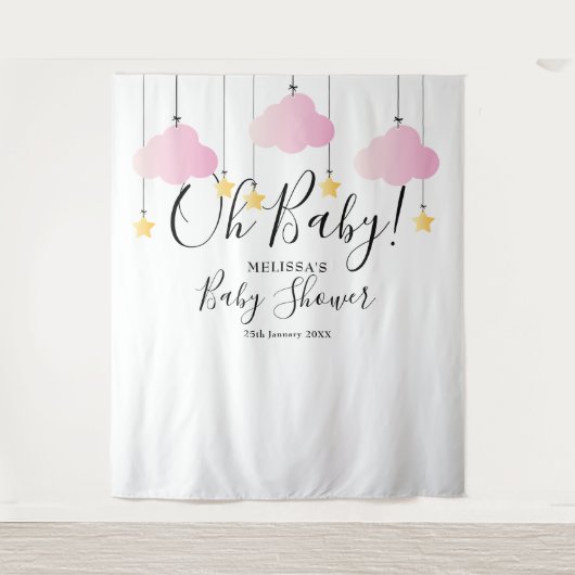 Hübsch Pink Oh Baby Dusche Foto Stand Hintergrund Wandteppich (Vorderseite)