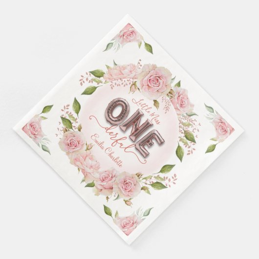 Hübsch Pink Onederful Balloons Serviette (Ecke)