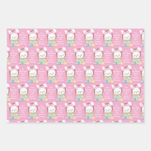 Hübsch Pink Ostersonne Personalisierte Kinder Geschenkpapier Set (Vorderseite)