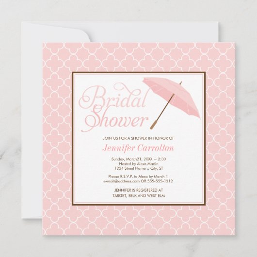 Hübsch Pink Parasol Bridal Dusche Einladung (Vorderseite)