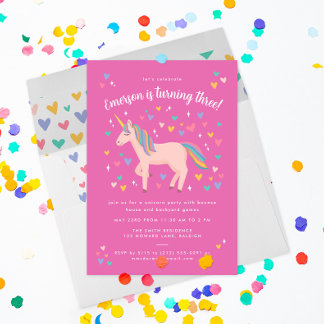 Hübsch Pink Pastel Rainbow Unicorn Geburtstagspart Einladung