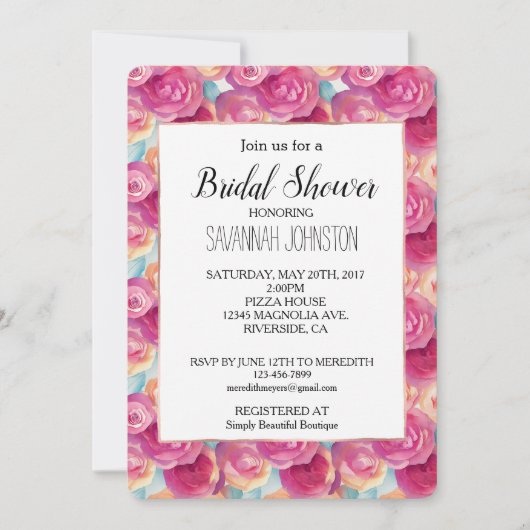 Hübsch Pink Peach Blume Brautparty Einladung (Vorderseite)