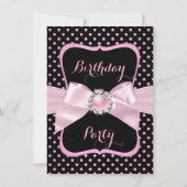 Hübsch Pink Pearl Bow Black Polka Dot Birthday Einladung (Rückseite)