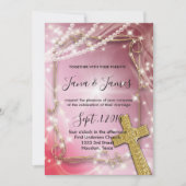 Hübsch Pink Pearl Cross Hochzeit Einladung (Vorderseite)