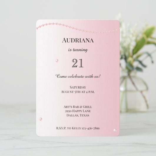 Hübsch Pink Pearls Glam Birthday Einladung (Stehend Vorderseite)