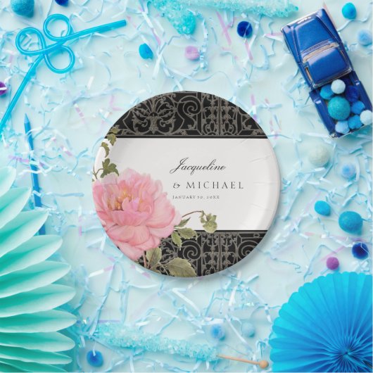 Hübsch Pink Peony Classy Swirl Scroll Eiserne Zaun Pappteller (Party)