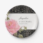 Hübsch Pink Peony Classy Swirl Scroll Eiserne Zaun Pappteller (Vorderseite)