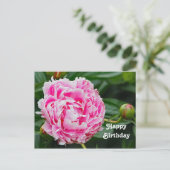 Hübsch Pink Peony Floral Foto Geburtstag Postkarte (Stehend Vorderseite)