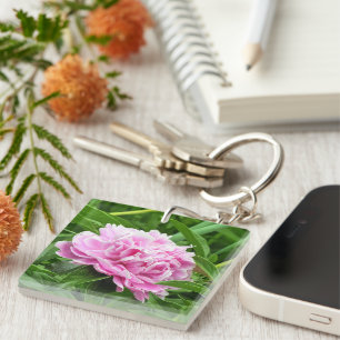 Hübsch Pink Peony Schlüsselanhänger