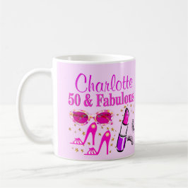 HÜBSCH PINK PERSONALISIERT 50. GEBURTSTAG TASSE