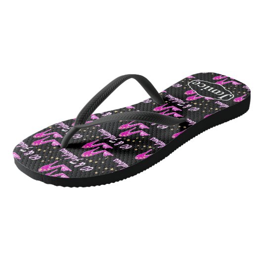 HÜBSCH PINK PERSONALISIERT 60 & FABULOUS FLIP FLOP BADESANDALEN (Schrägansicht)