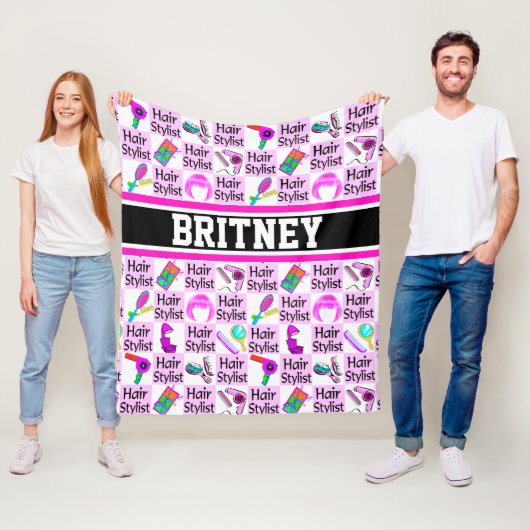 HÜBSCH PINK PERSONALISIERT HAIR STYLIST FLEECEDECKE (Beispiel)