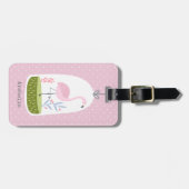 Hübsch Pink Polka Dot Flamingo Custom School Gepäckanhänger (Vorderseite horizontal)