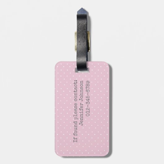 Hübsch Pink Polka Dot Flamingo Custom School Gepäckanhänger (Rückseite vertikal)