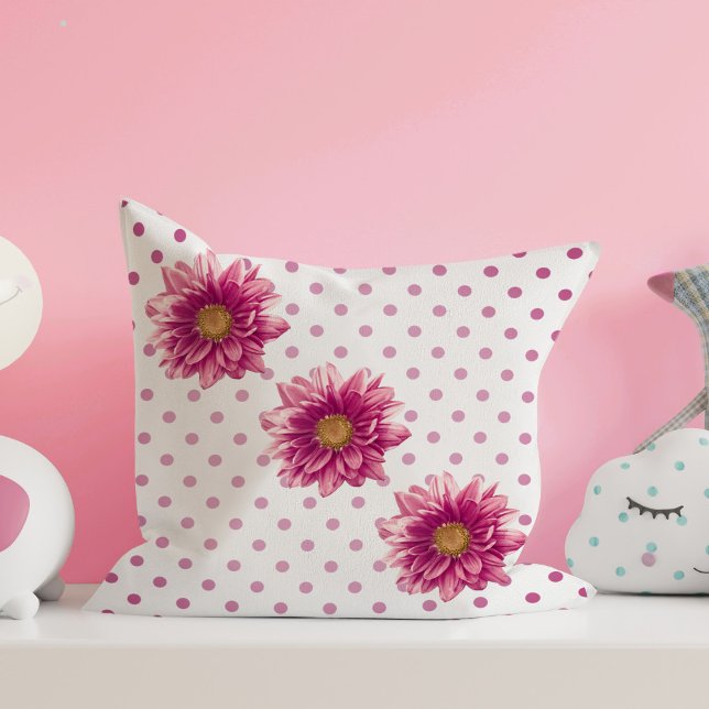 Hübsch Pink Polka Dot Mums Kissen (Von Creator hochgeladen)