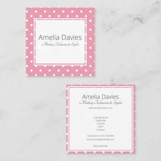 Hübsch Pink Polka Dot Quadratische Visitenkarte (Vorne/Hinten)
