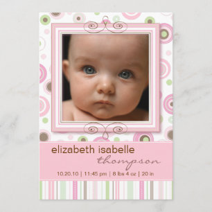 Hübsch Pink Polka Dot & Stripes Kinderankündigung Ankündigung