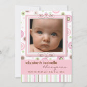 Hübsch Pink Polka Dot & Stripes Kinderankündigung Ankündigung (Vorderseite)