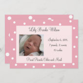 Hübsch Pink Polka Dots Geburtserklärung Ankündigung (Vorne/Hinten)