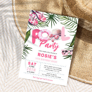 Hübsch Pink Pool Party Girl Geburtstag Einladung
