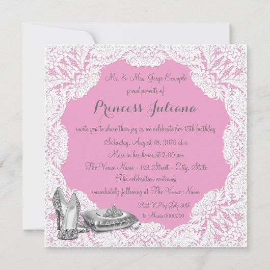 Hübsch Pink Princess Quinceanera Einladung (Rückseite)