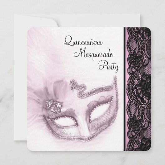 Hübsch Pink Quinceanera Masquerade Party Einladung (Vorderseite)