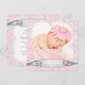 Hübsch Pink Rose Christening Einladung (Vorne/Hinten)