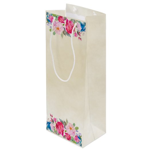 Hübsch Pink Rose und Peony Border Cheers! Geschenktüte Für Weinflaschen (Rückseite Schrägansicht)