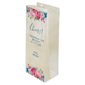 Hübsch Pink Rose und Peony Border Cheers! Geschenktüte Für Weinflaschen (Vorderseite Schrägansicht)