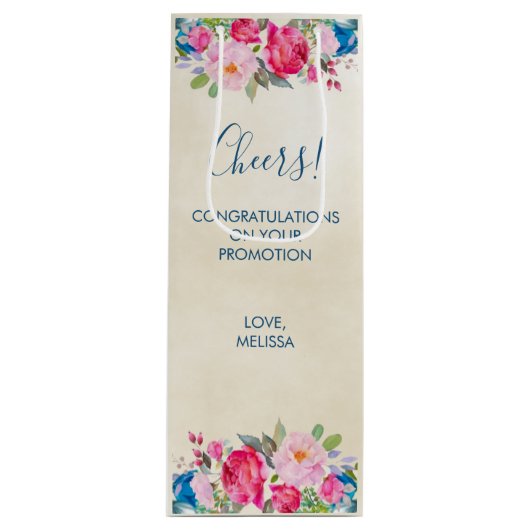 Hübsch Pink Rose und Peony Border Cheers! Geschenktüte Für Weinflaschen (Vorderseite)