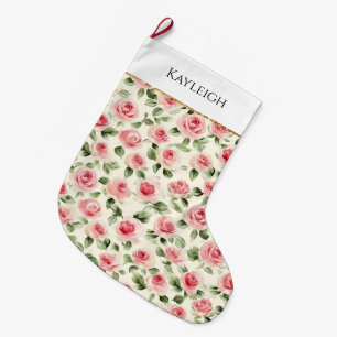 Hübsch Pink Roses Blumenweihnachtsgold Glitzer Großer Weihnachtsstrumpf