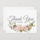 Hübsch Pink Roses Bouquet auf Danke Postkarte (Vorne/Hinten)