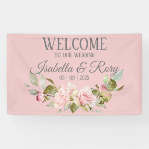 Hübsch Pink Roses Bouquet Begrüßungsbanner Banner