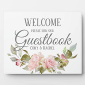 Hübsch Pink Roses Bouquet Guestbook Tabletop Fotoplatte (Vorderseite)