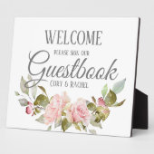 Hübsch Pink Roses Bouquet Guestbook Tabletop Fotoplatte (Seite)