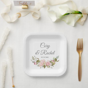 Hübsch Pink Roses Bouquet Wedding Pappteller