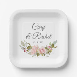 Hübsch Pink Roses Bouquet Wedding Pappteller