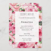 Hübsch Pink Roses Floral Geburtstag Einladung (Vorne/Hinten)