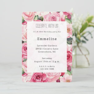 Hübsch Pink Roses Floral Geburtstag Einladung