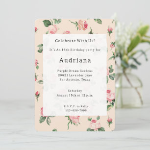 Hübsch Pink Roses Floral Geburtstag Einladung
