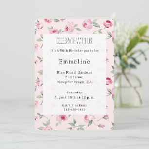 Hübsch Pink Roses Floral Geburtstag Einladung