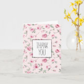 Hübsch Pink Roses Floral Vielen Dank Karte (Gelbe Blume)