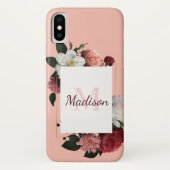 Hübsch Pink Roses Girly Floral Anfangsname Case-Mate iPhone Hülle (Rückseite)