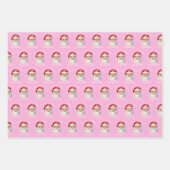 Hübsch Pink Santa Claus Custom Girls Weihnachten Geschenkpapier Set (Vorderseite 2)