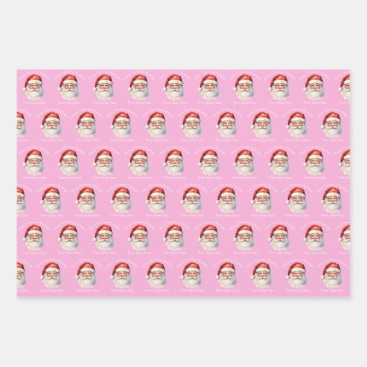 Hübsch Pink Santa Claus Custom Girls Weihnachten Geschenkpapier Set (Vorderseite 2)