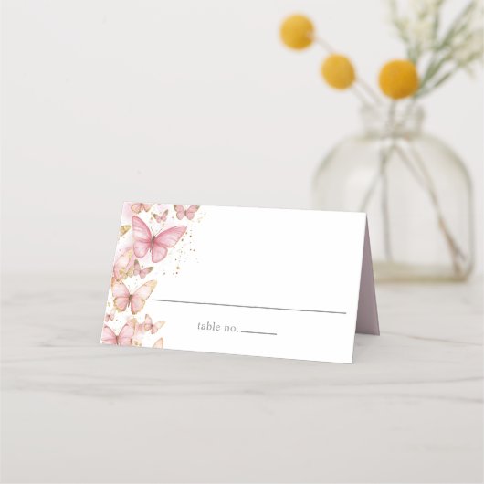 Hübsch Pink Schmetterlinge Sweet 16 Quince Geburts Platzkarte (Vorderseite)