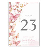 Hübsch Pink Schmetterlinge Sweet 16 Quince Geburts Tischnummer (Vorderseite)