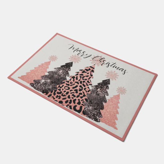 Hübsch Pink Schwarz Frohe Weihnachtsbaumen Urlaub Fußmatte (Schrägansicht)