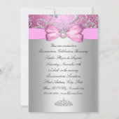 Hübsch Pink Silver Bow & Tiara Quinceanera Einladung (Rückseite)