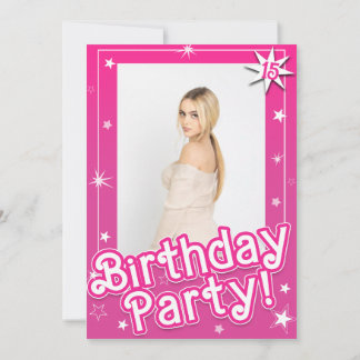 Hübsch Pink Sparkle Stars Geburtstagsparty Foto Einladung